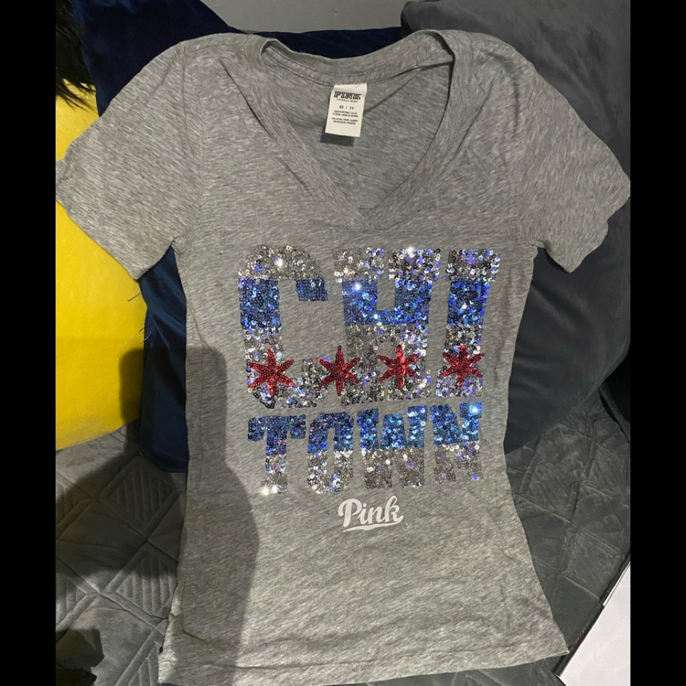 PINK Chicago Chi-town v-neck sequin t-shirt